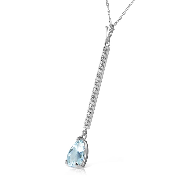14k SOLID GOLD NECKLACE WITH DIAMONDS & AQUAMARINE - Picture 2 of 5
